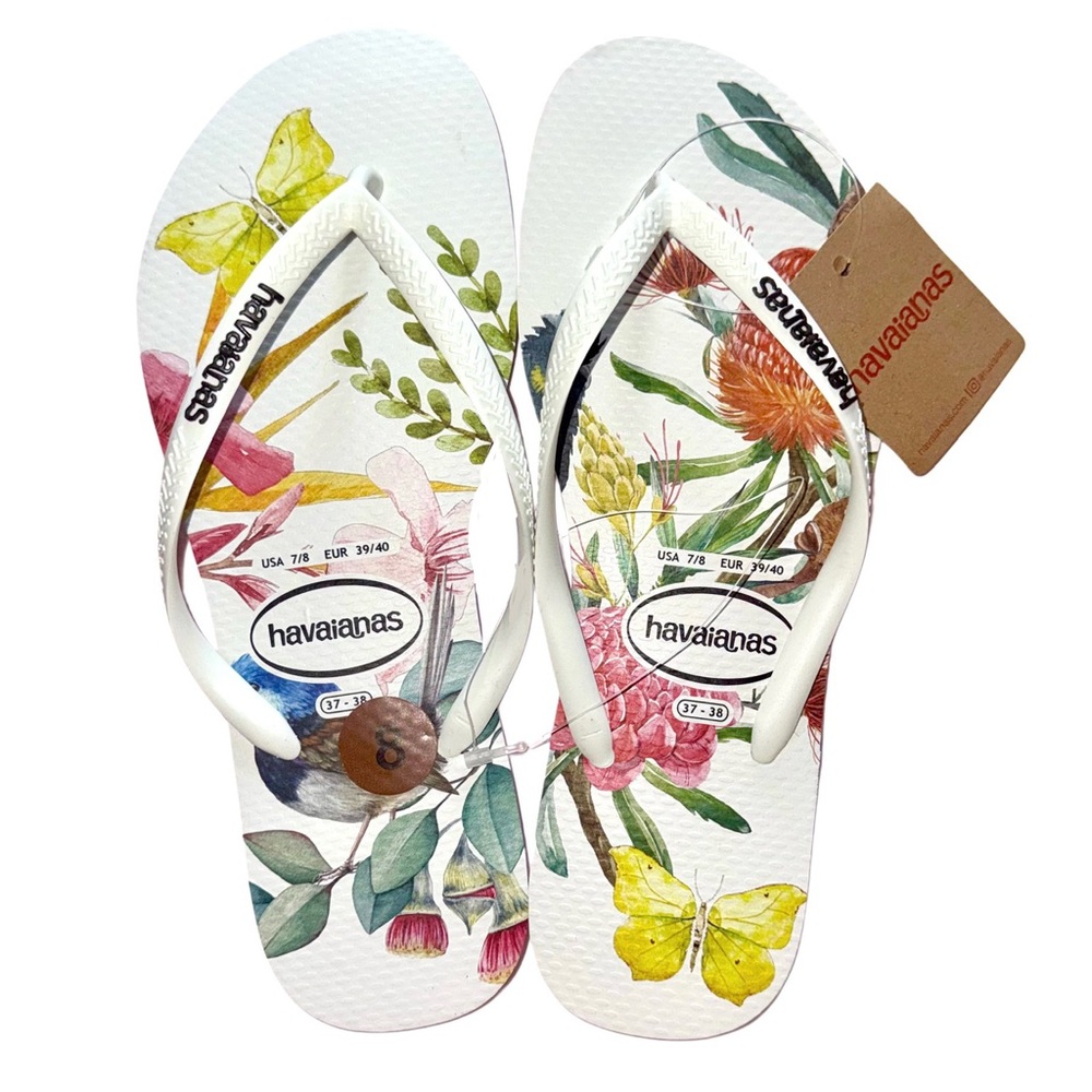 **SOLD** Havaianas Slim Flora Flip Flop Floral Thong Sandals Women's Size 7/8 - Picture 2 of 12